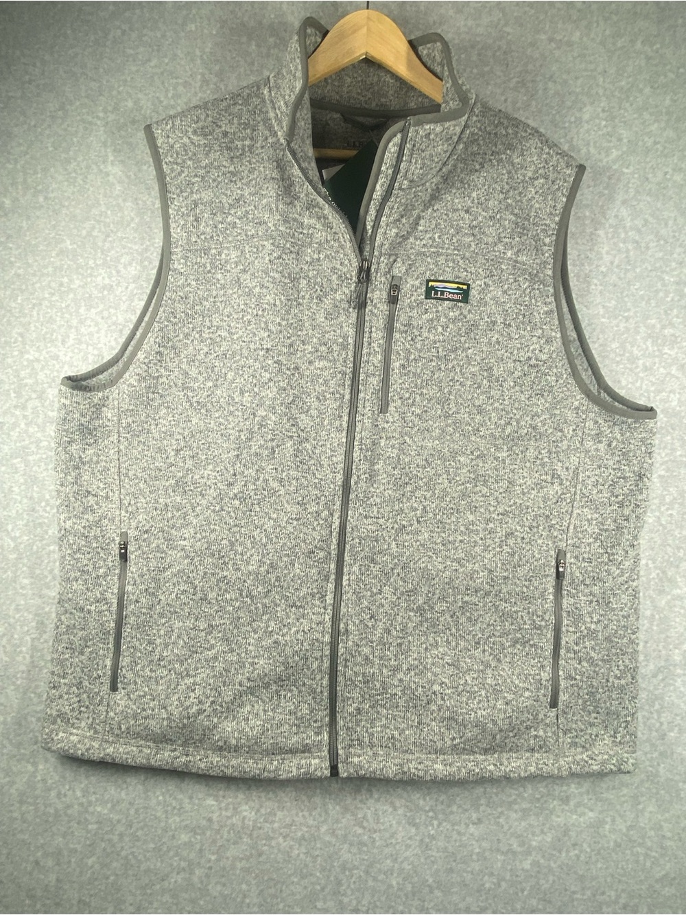 L.L. Bean Men's Heather Gray Full-Zip Fleece Pockets Vest XXL NWT